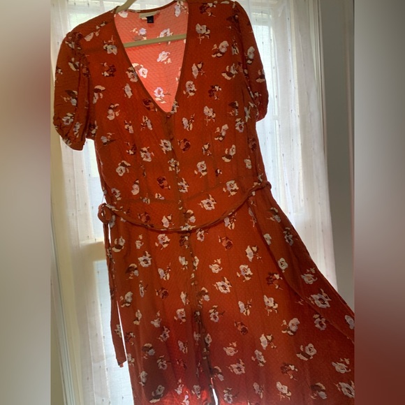Universal Thread Button Down Short Sleeve Orange Floral Dress - Picture 7 of 7